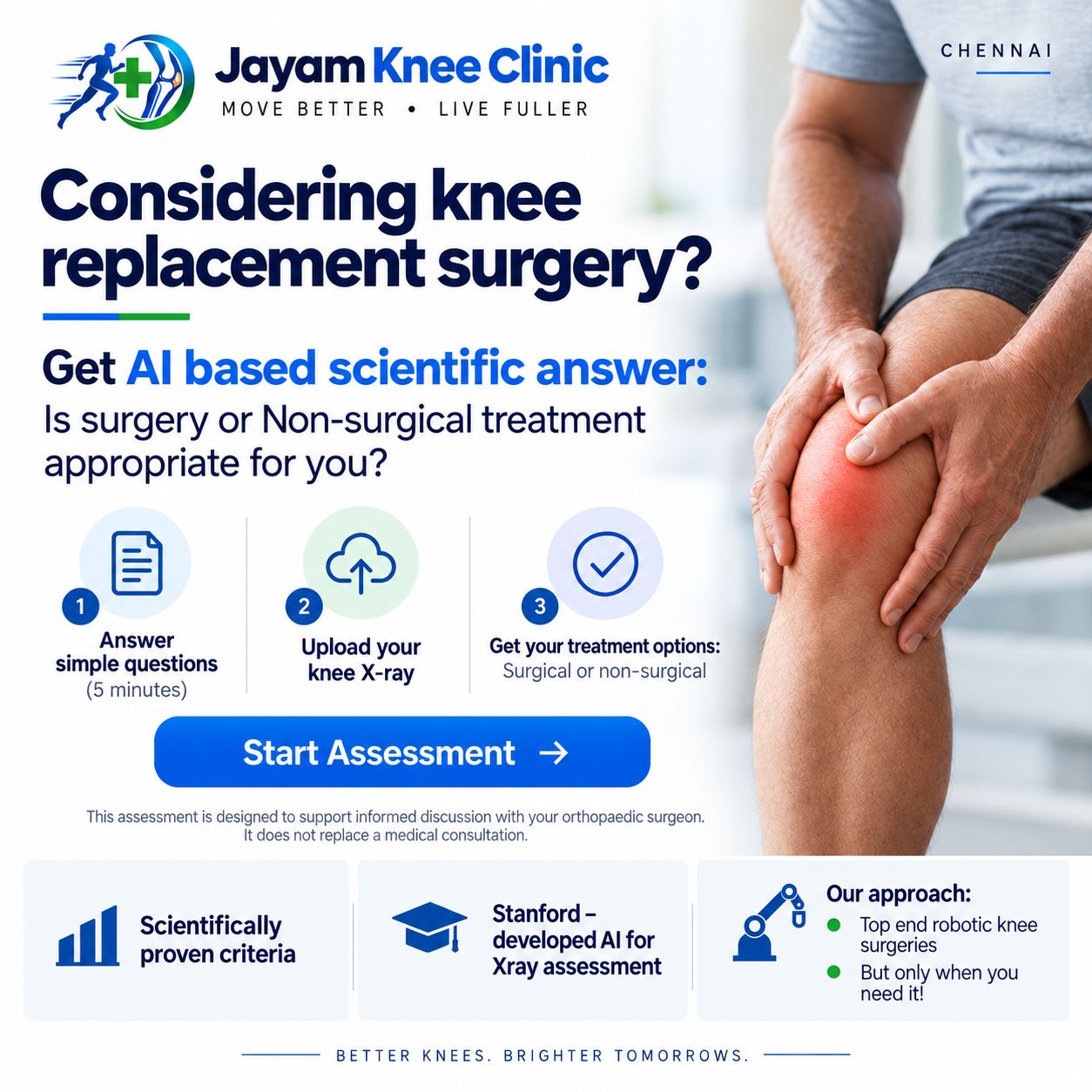 Jayam Knee Clinic - Considering knee replacement surgery? Start AI based assessment